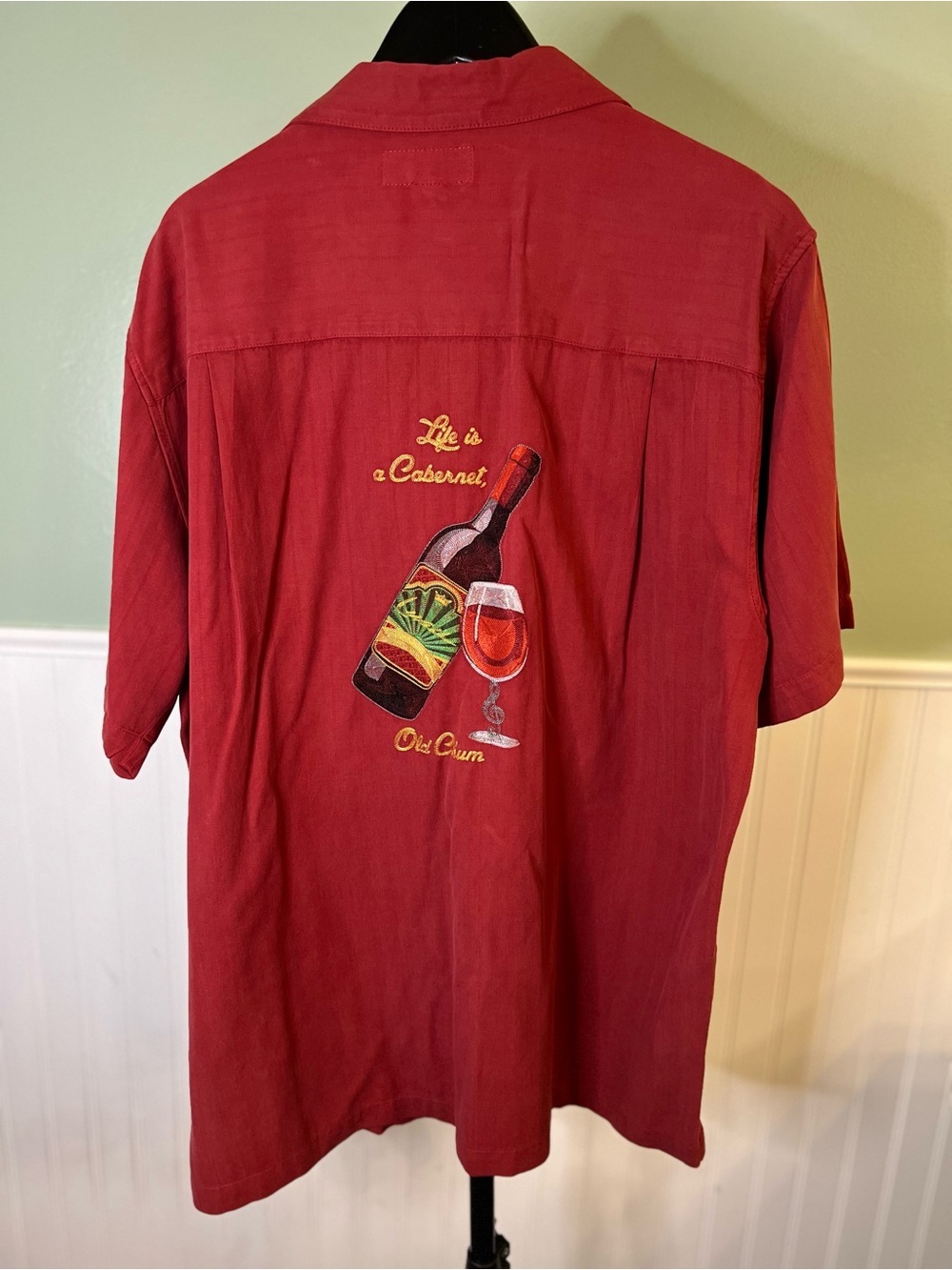 Men’s Caribbean Life Is A Cabernet, Old Chum Red Silk Button Down. Size L